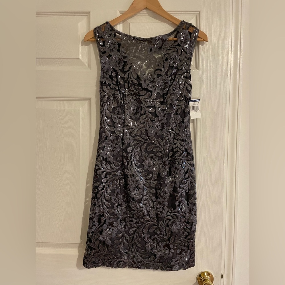 Lauren dark gray shimmery dress. Never worn. Brand new with tags. Knee length